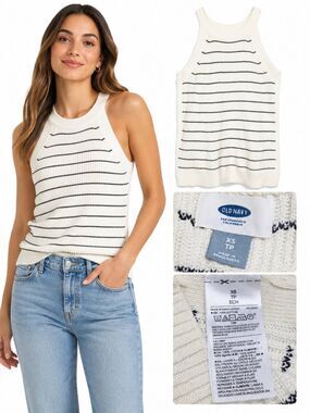 Navy XS Cream Black Stripe Rib Knit Sweater Tank
